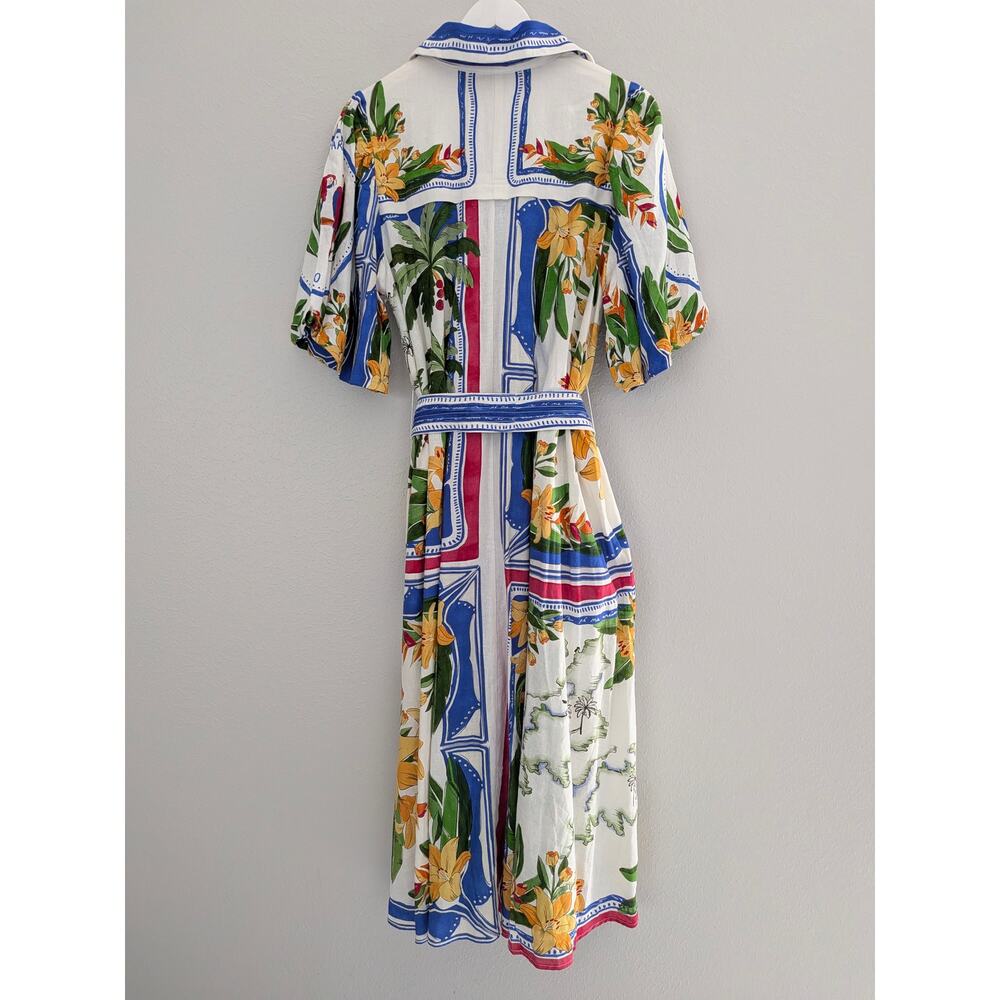 Farm Rio Tropical Destination Linen Midi Dress Sz XS Summer Vacation Bright NWT - Picture 4 of 9